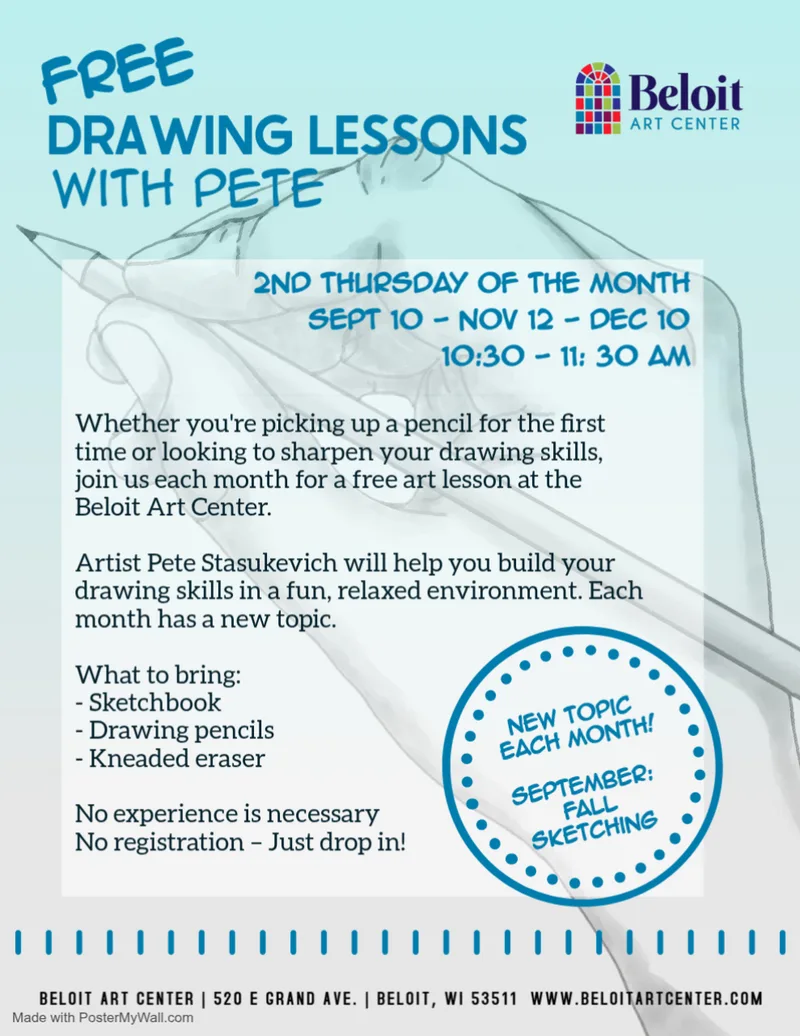 Drawing Lessons with Pete  2nd Thursday of the Month 10:30-11:30 Sept., Nov., Dec.